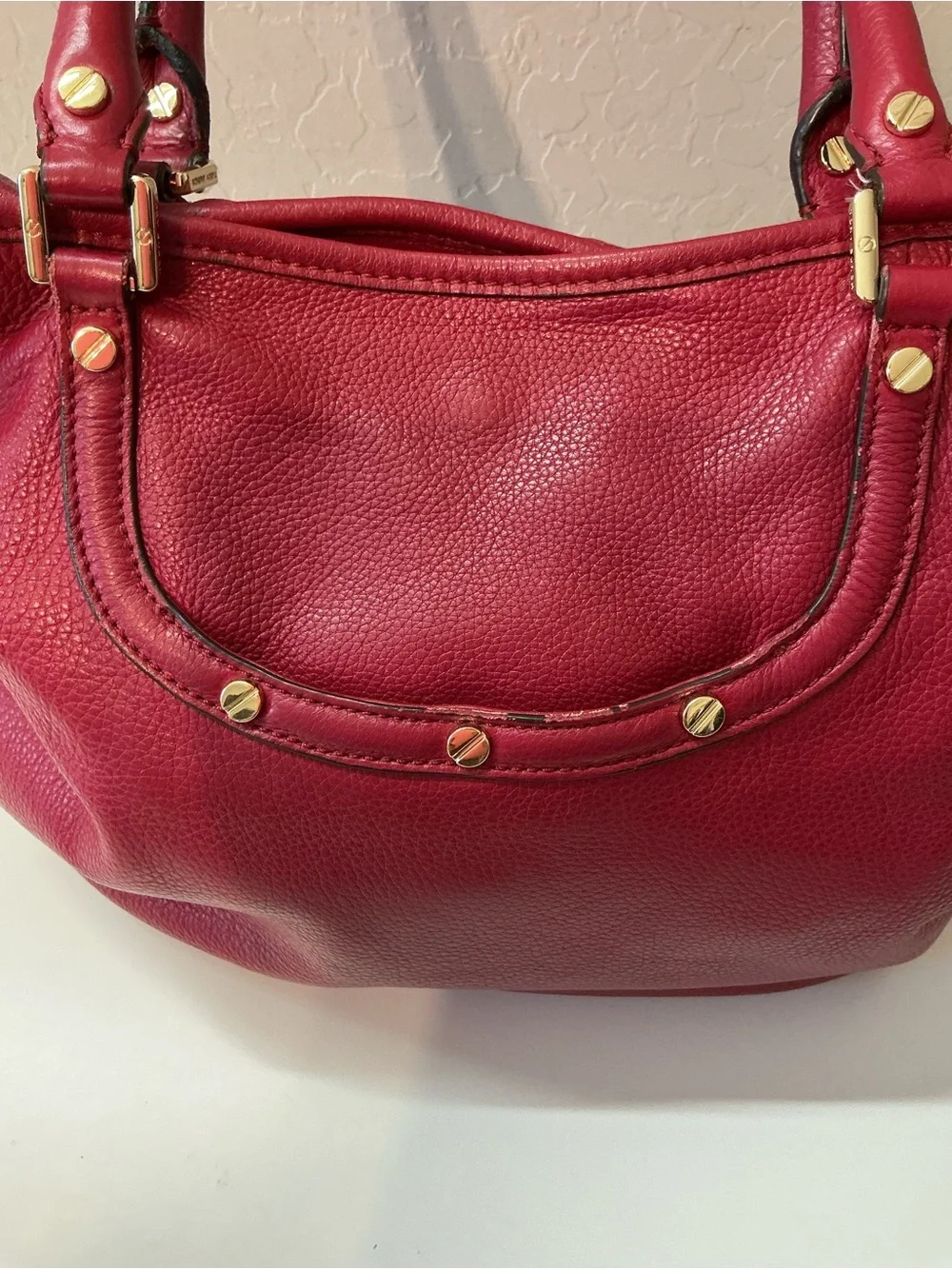 Tory Burch Amanda Pebbled Leather Red Raspberry crossbody tote bag